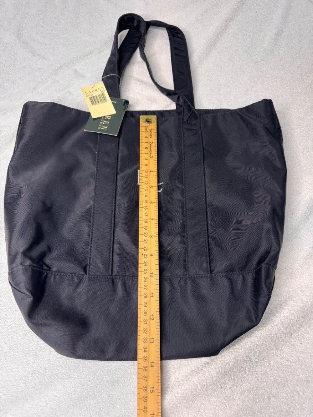 NWT Lauren Ralph Lauren Black Nylon Tote Bag Embroidered Logo Pockets Travel - Picture 7 of 9